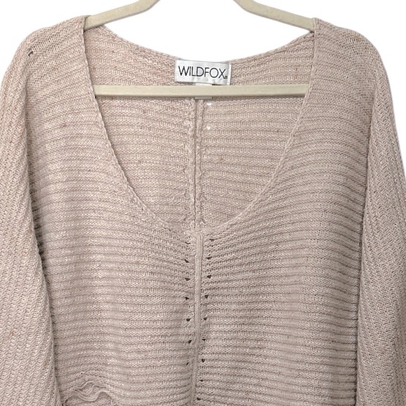 Wildfox Terra Distressed Cropped Ribbed Long Sleeve Sweater Blush Pink Small - Picture 3 of 12